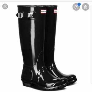 Hunter Tall Buckled Rain Boots Black Gloss